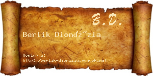 Berlik Dionízia névjegykártya